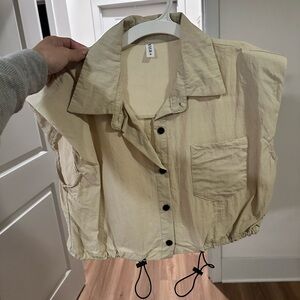 Tan cropped pocket button down